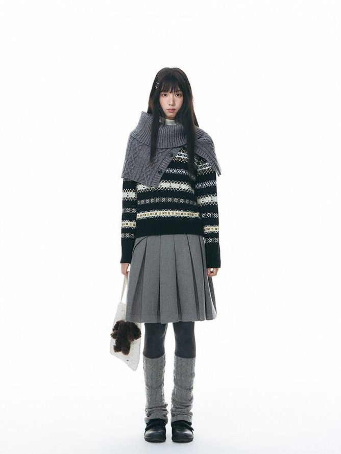 NAPSNAPS Fair Isle Jacquard Striped Round Neck Fitted Women&