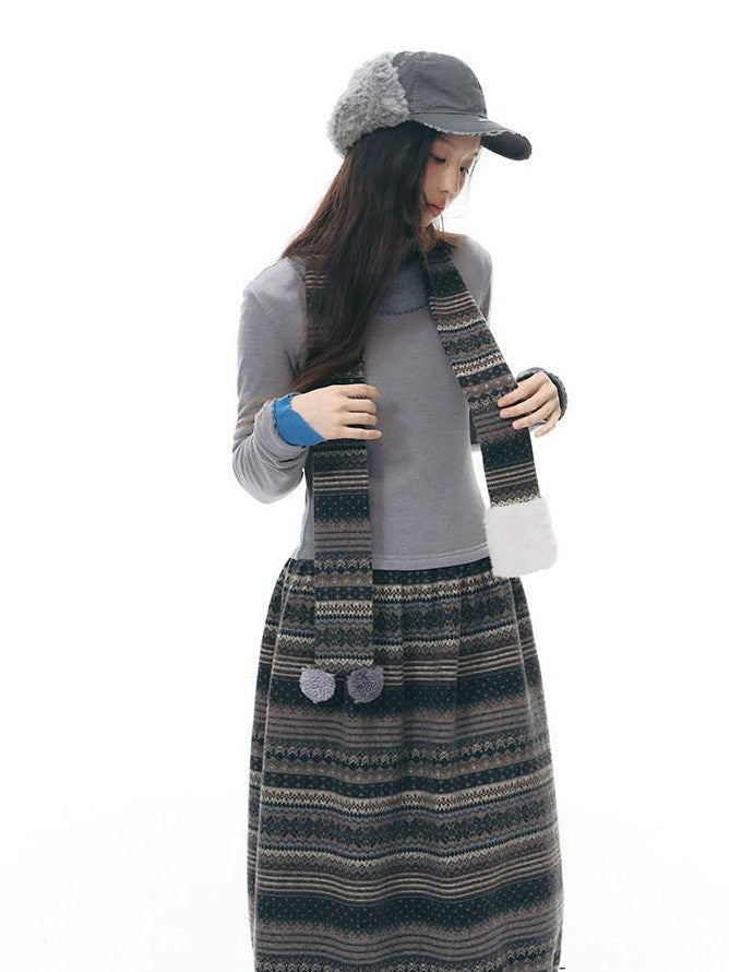 NAPSNAPS Fair Isle Patchwork Knit Slim Crewneck Women&