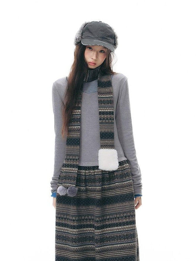 NAPSNAPS Fair Isle Patchwork Knit Slim Crewneck Women&