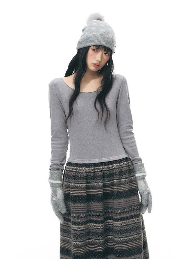 NAPSNAPS Fair Isle Patchwork Knit Slim Crewneck Women&