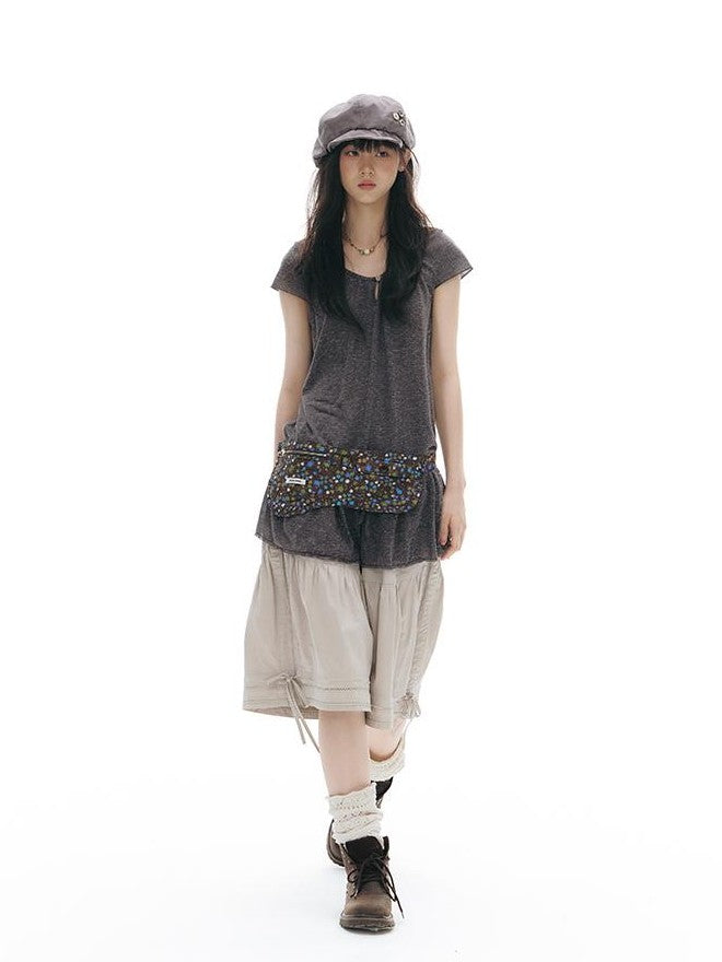 NAPSNAPS Faux Two Piece Raw Edge Paneled Women&