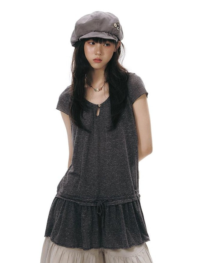 NAPSNAPS Faux Two Piece Raw Edge Paneled Women&