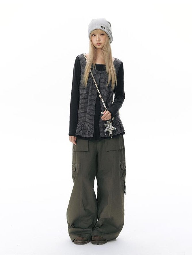 NAPSNAPS Five Star Embroidered Low Rise Wide Leg Women&