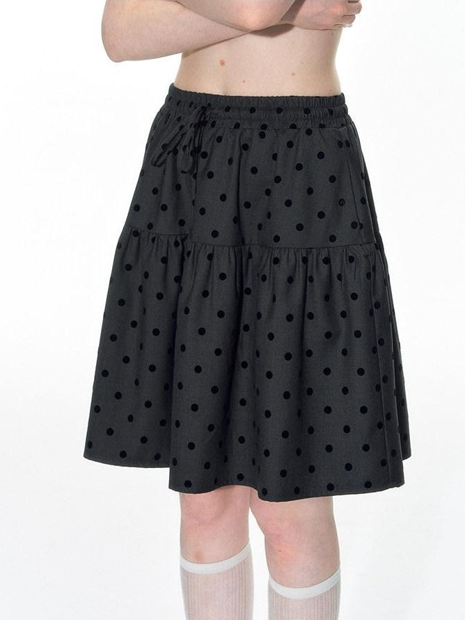 NAPSNAPS Flocked Polka Dot Lace Doll Collar Puff Sleeve Women&