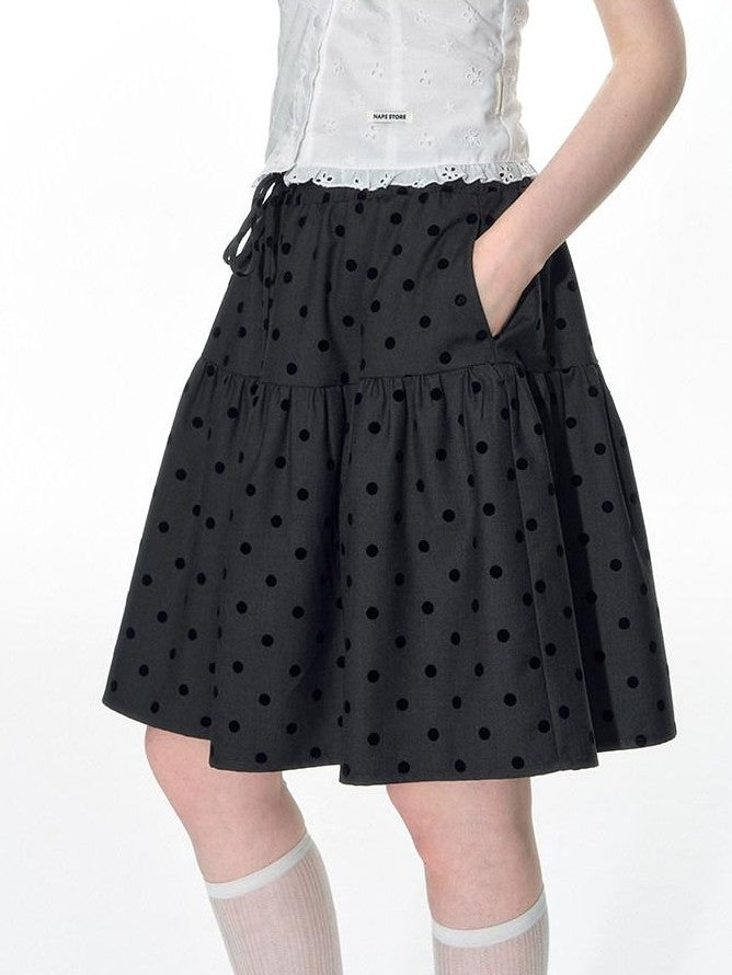 NAPSNAPS Flocked Polka Dot Lace Doll Collar Puff Sleeve Women&
