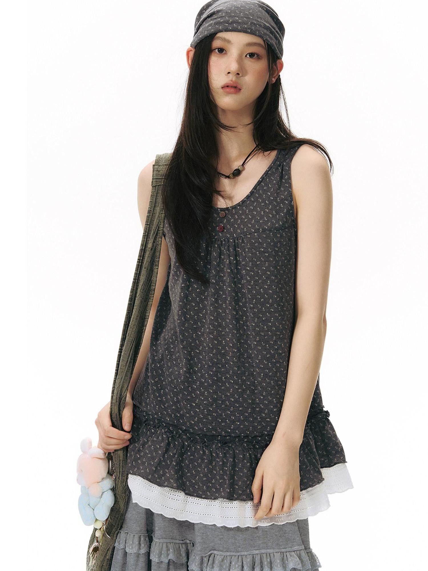 NAPSNAPS Floral Jacquard Patchwork Lace Trim Women&