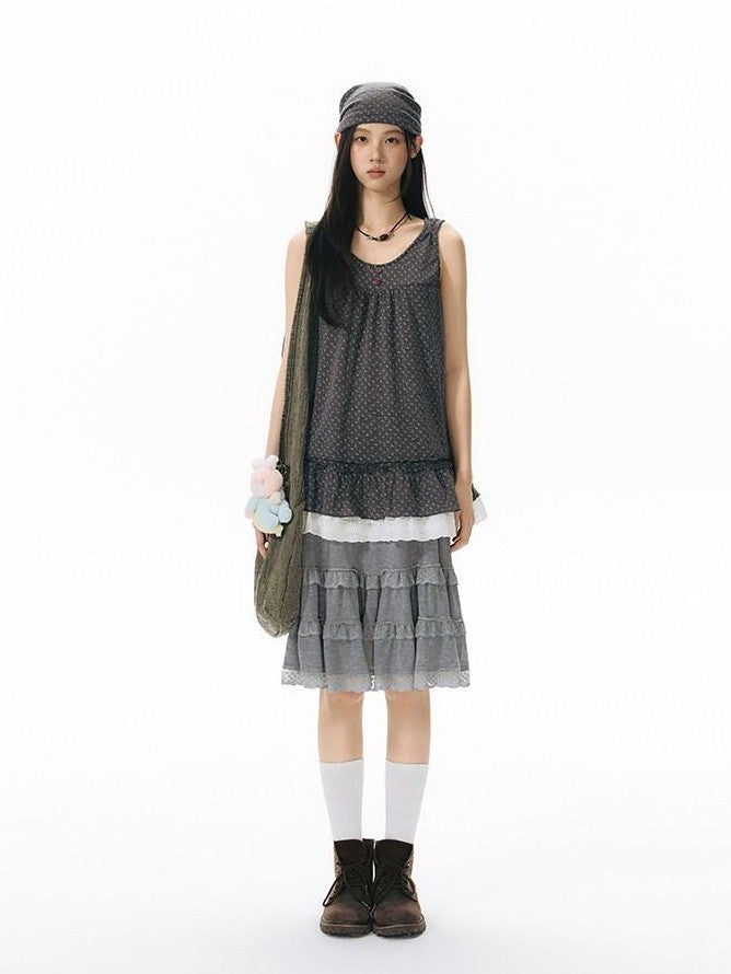 NAPSNAPS Floral Jacquard Patchwork Lace Trim Women&