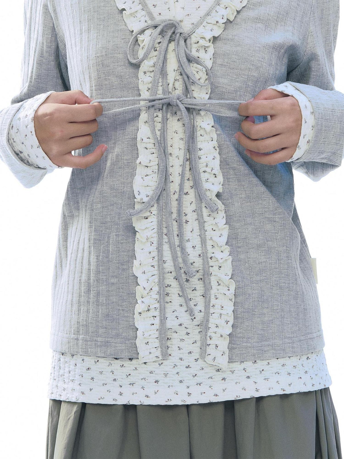 NAPSNAPS Floral Ruffle Tie Front Long Sleeve Knit Women&