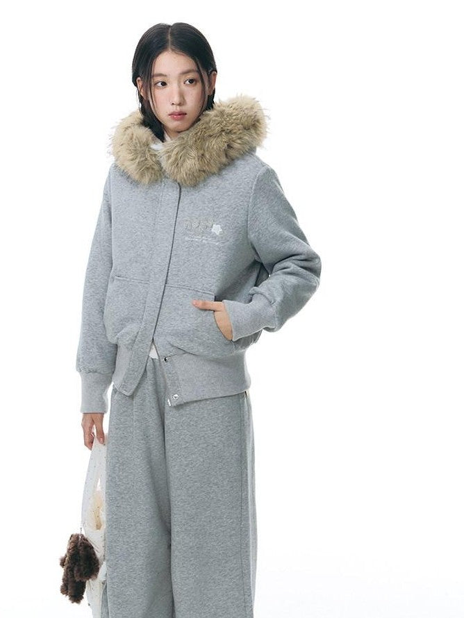 NAPSNAPS Gray Asymmetrical Spliced Plush Waist 3D Pockets Women&