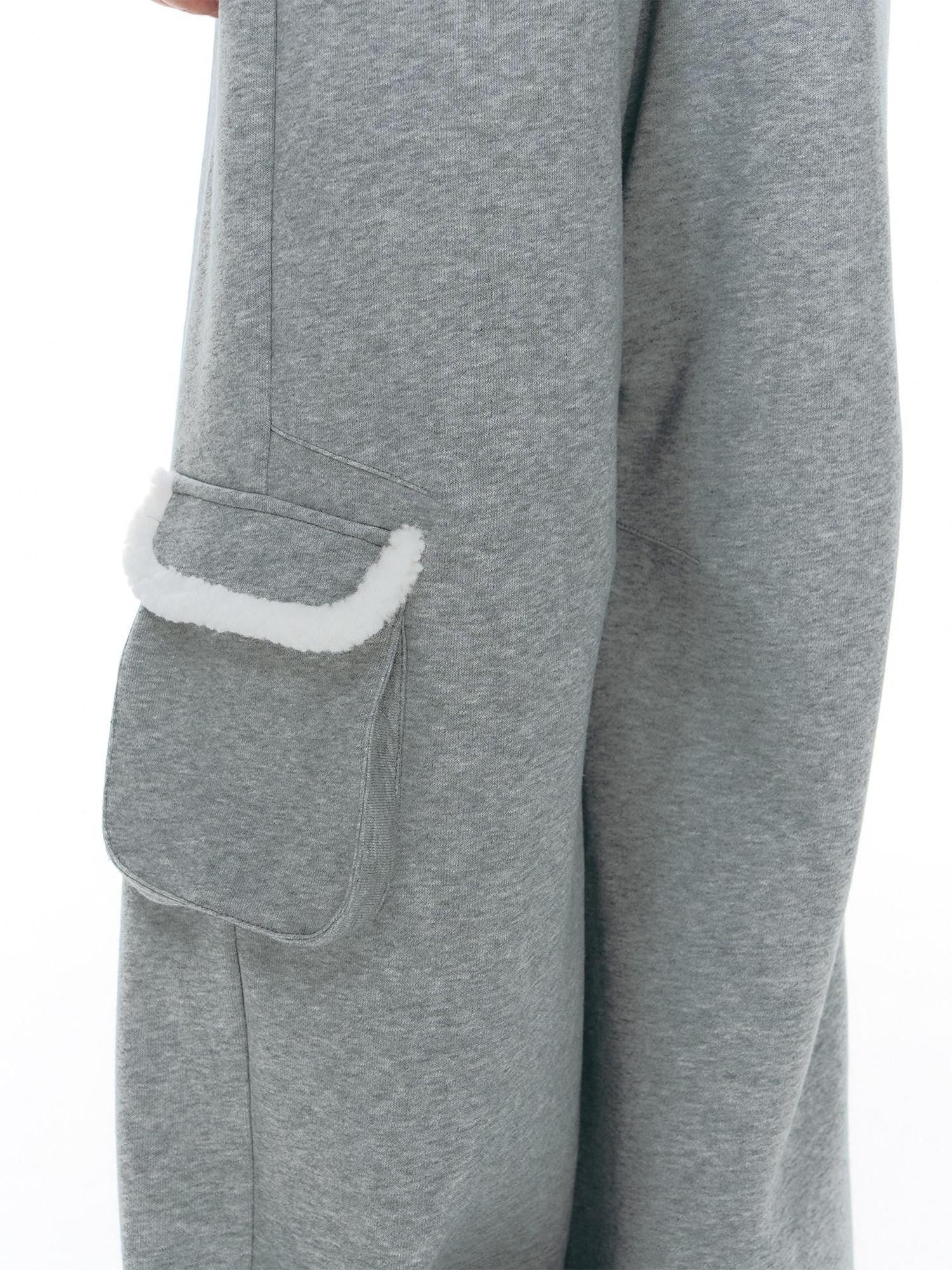 NAPSNAPS Gray Asymmetrical Spliced Plush Waist 3D Pockets Women&