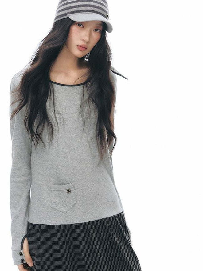 NAPSNAPS Gray Black Paneled Crewneck Knit Women&