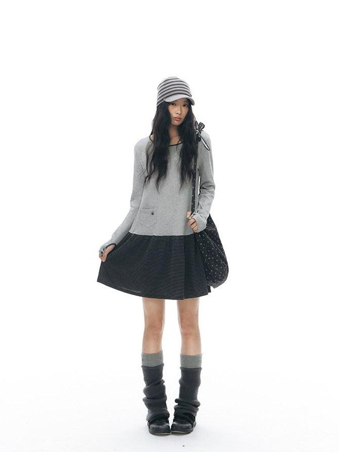 NAPSNAPS Gray Black Paneled Crewneck Knit Women&