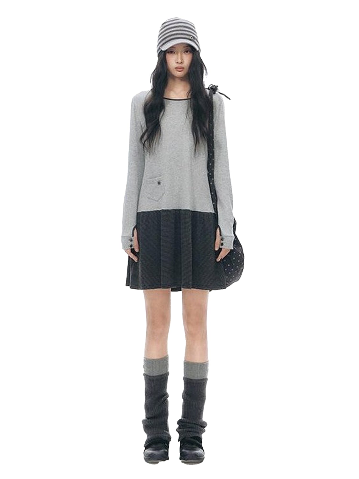 NAPSNAPS Gray Black Paneled Crewneck Knit Women&