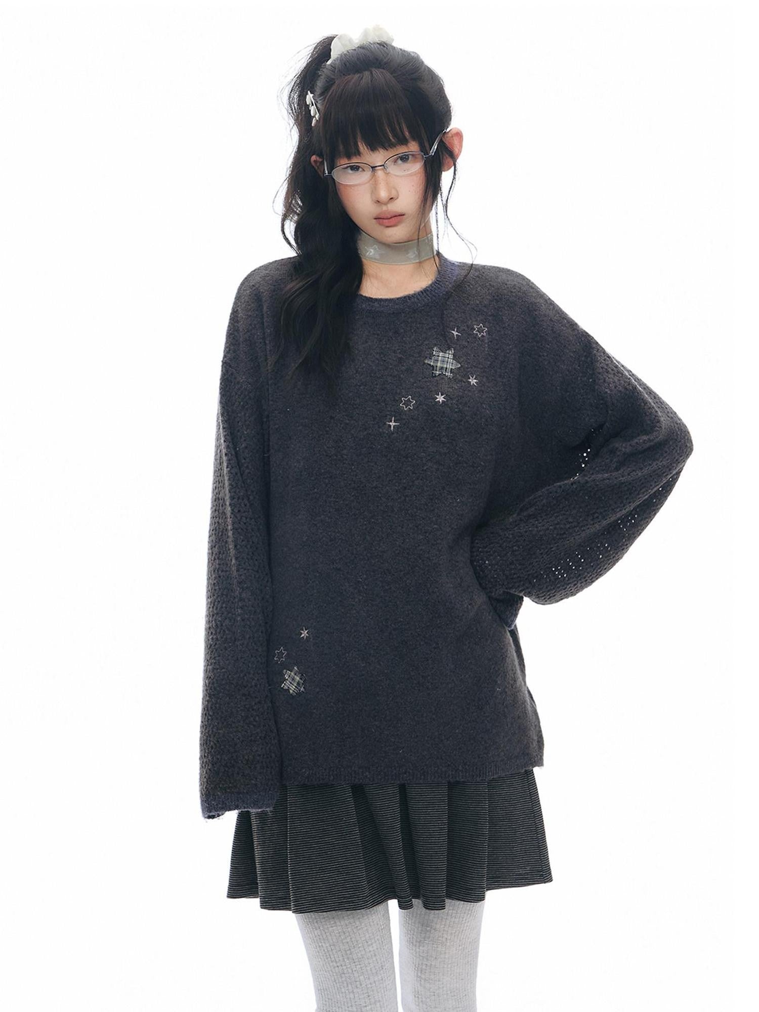 NAPSNAPS Gray Black Paneled Crewneck Knit Women&