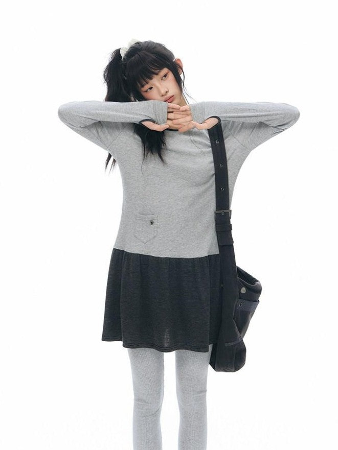 NAPSNAPS Gray Black Paneled Crewneck Knit Women&