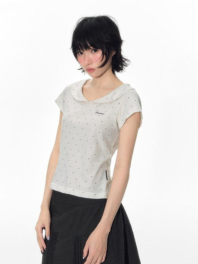 NAPSNAPS Gray Embroidered Polka Doll Collar Slim Waist Women&