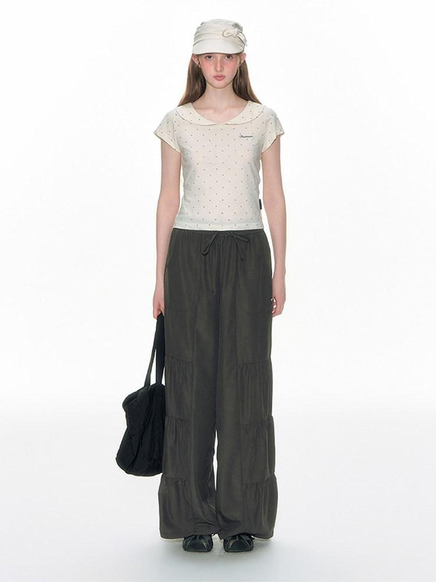 NAPSNAPS Gray Embroidered Polka Doll Collar Slim Waist Women&