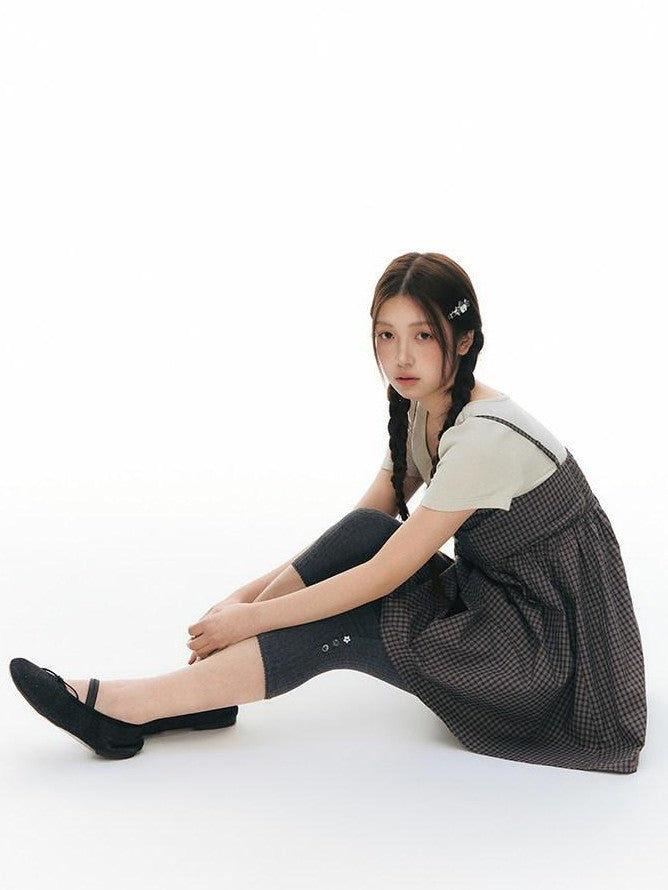 NAPSNAPS Gray Khaki Plaid Faux Layered Women&