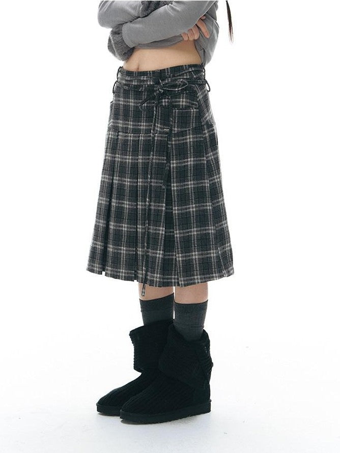 NAPSNAPS Gray Plaid Double Waist Tie Tweed Women&
