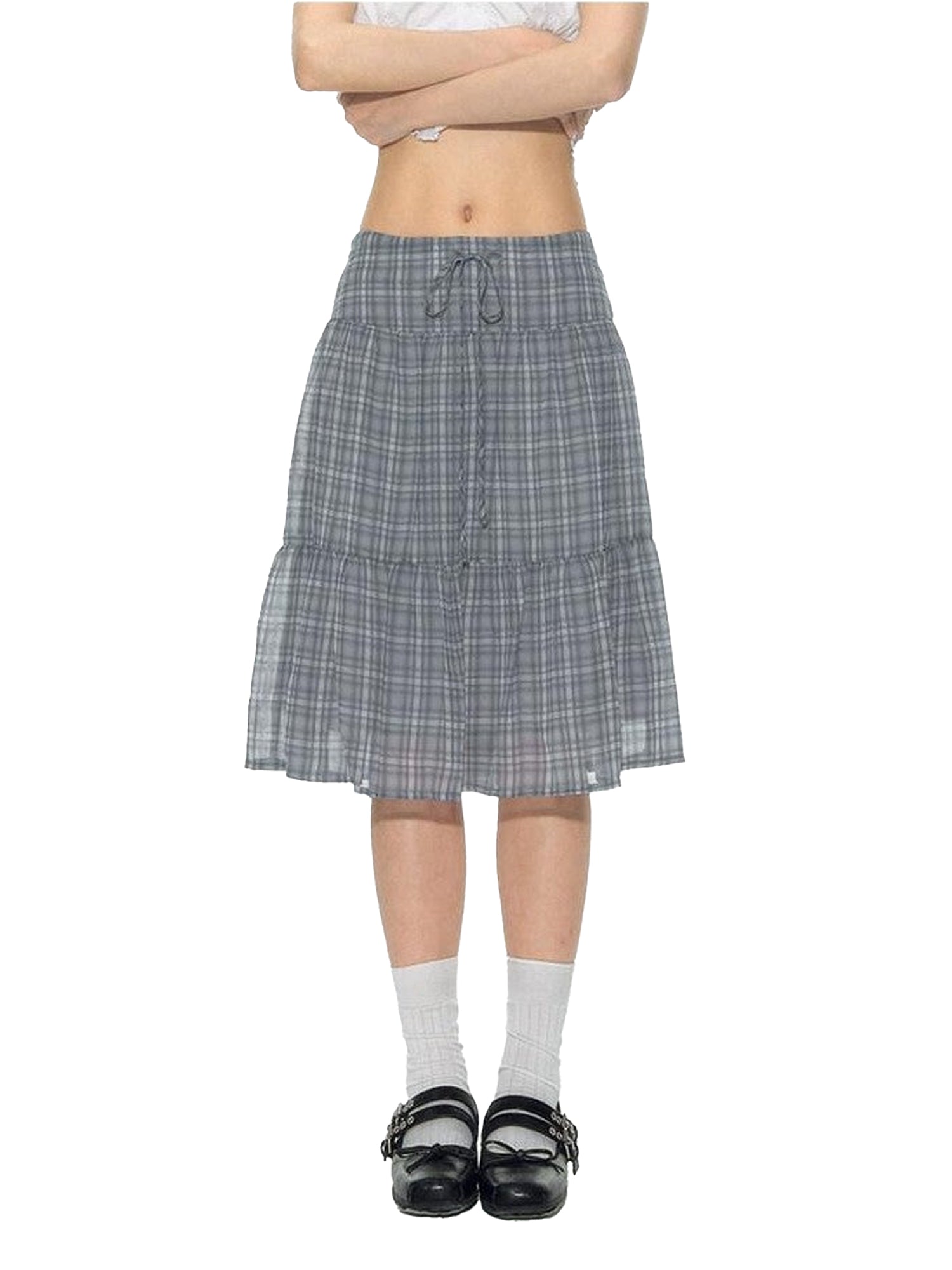 NAPSNAPS Gray Purple Plaid Tulle Spliced A Line Women&