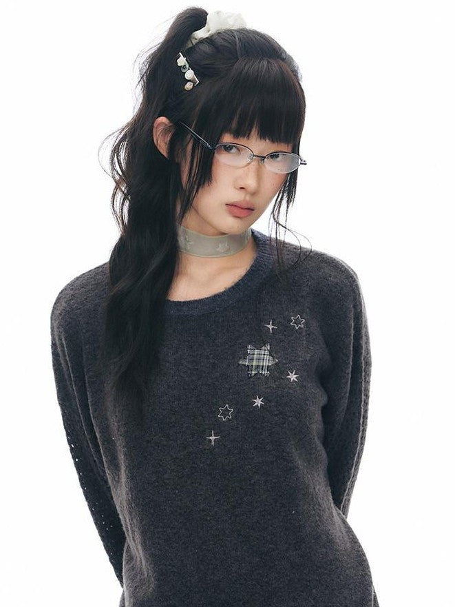 NAPSNAPS Gray Purple Six Point Star Applique Knit Women&