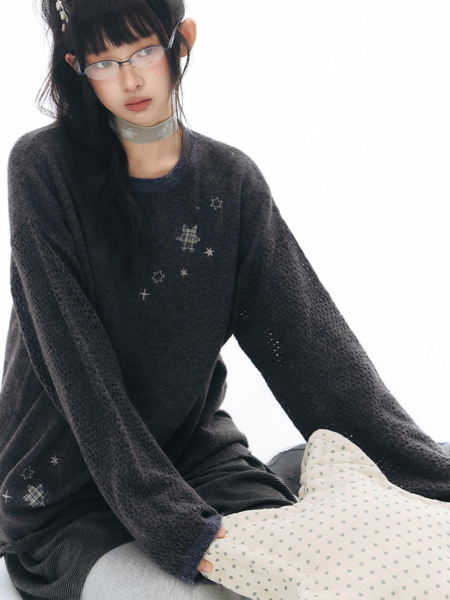 NAPSNAPS Gray Purple Six Point Star Applique Knit Women&