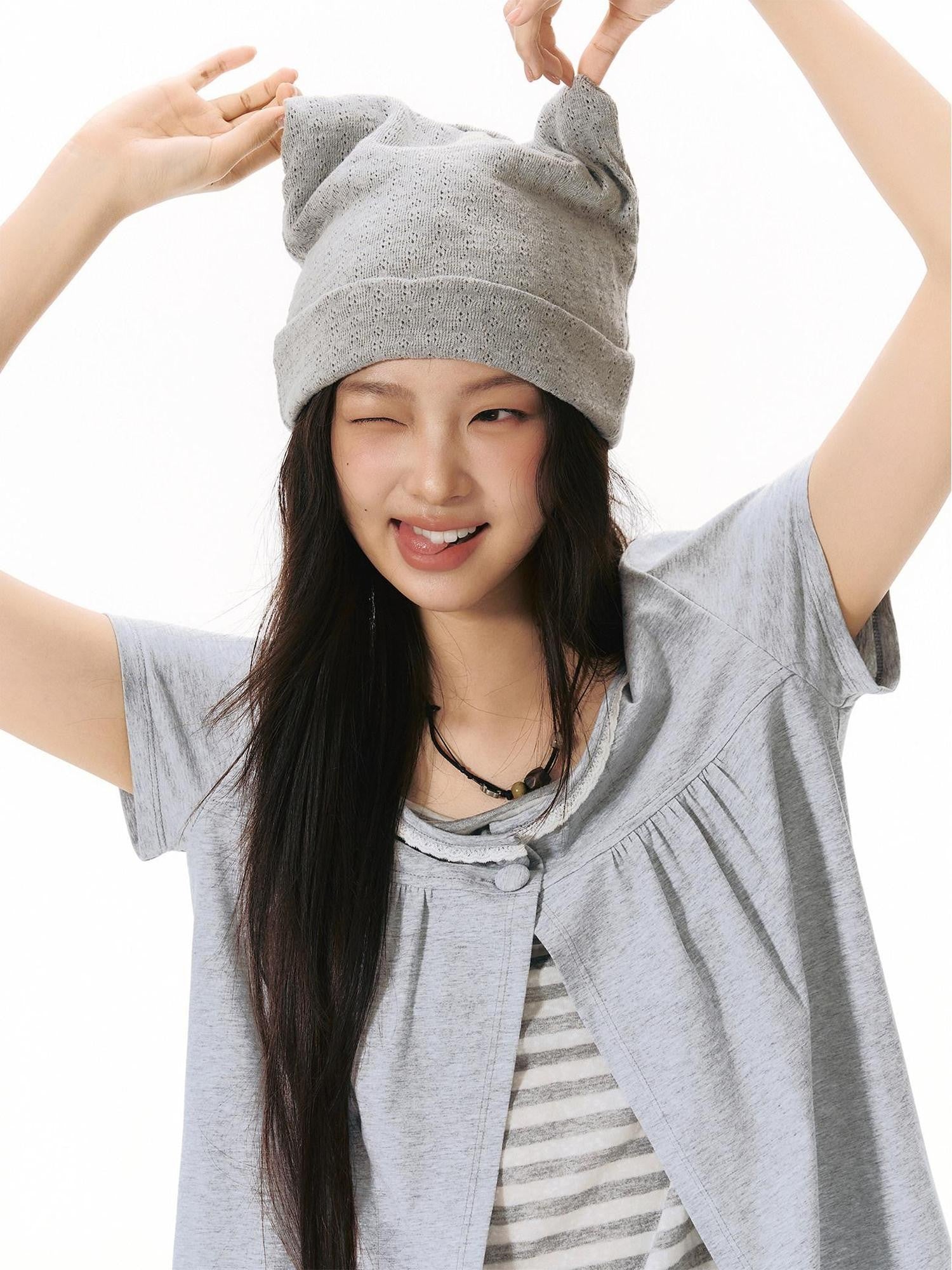 NAPSNAPS Gray Ruffle Spliced Faux Two Piece Women&