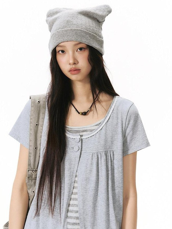 NAPSNAPS Gray Ruffle Spliced Faux Two Piece Women&