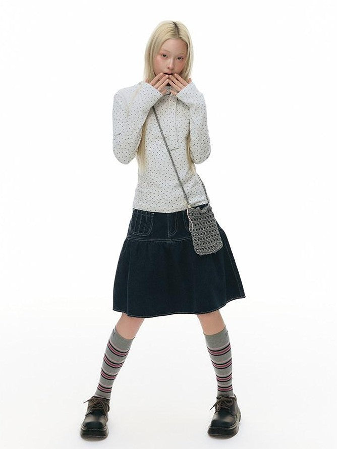 NAPSNAPS Gray Star Tie Button Stand Collar Slim Women&
