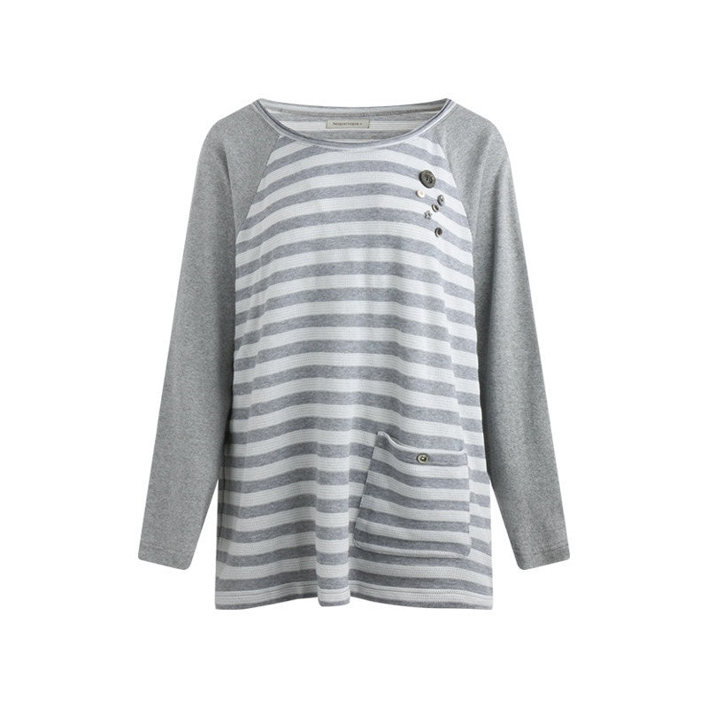 NAPSNAPS_Gray_Striped_Button_Raglan_Pocket_Women&
