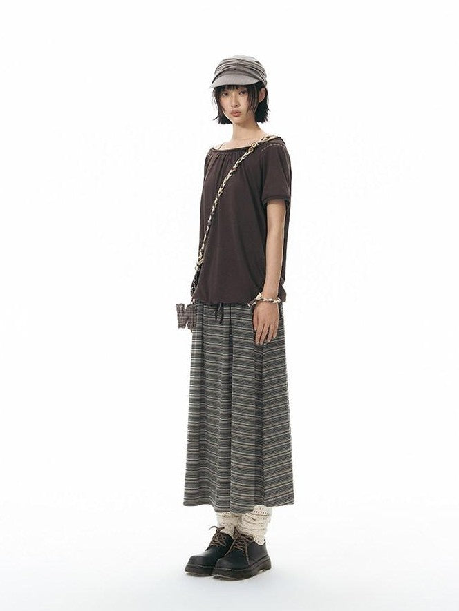 NAPSNAPS Grey Coffee Striped Drawstring Tie Straight Women&