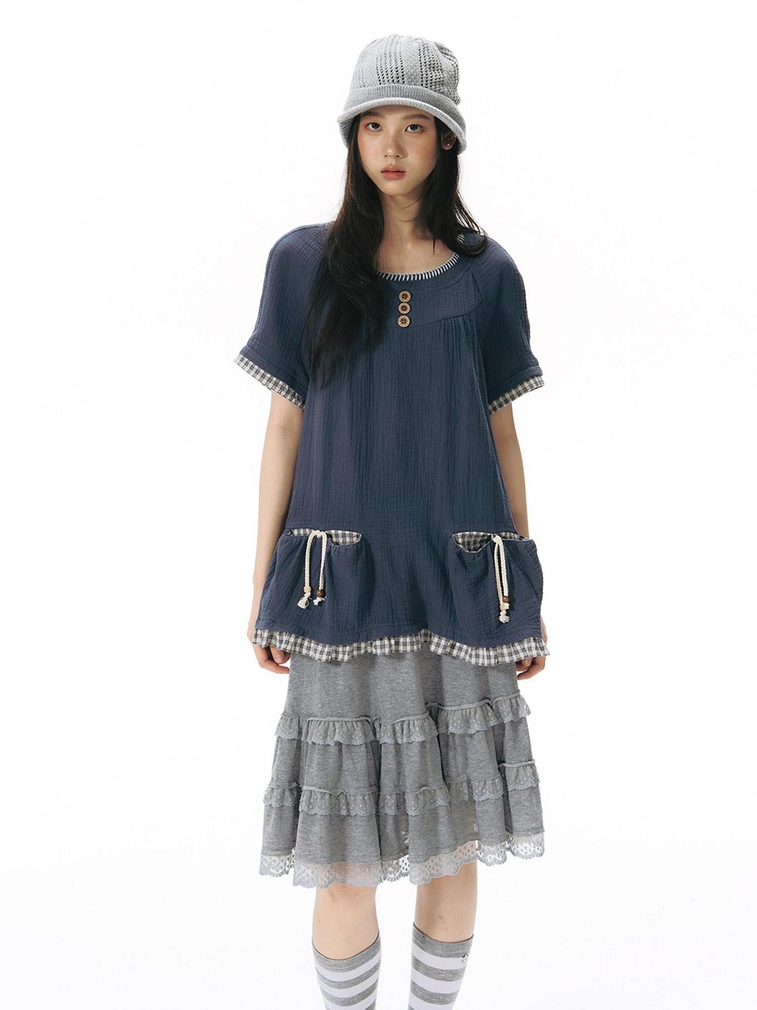 NAPSNAPS Grey Patchwork Lace Knit Ruffle Women&