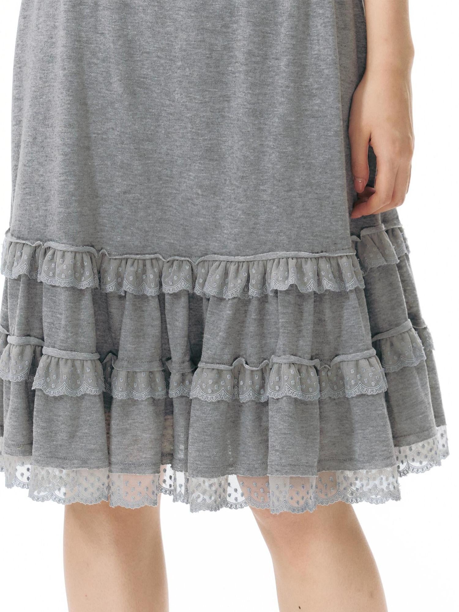 NAPSNAPS Grey Patchwork Lace Knit Ruffle Women&