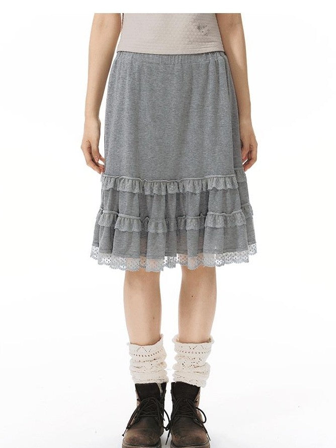 NAPSNAPS Grey Patchwork Lace Knit Ruffle Women&