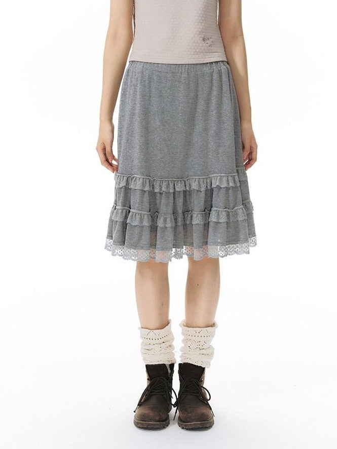 NAPSNAPS Grey Patchwork Lace Knit Ruffle Women&