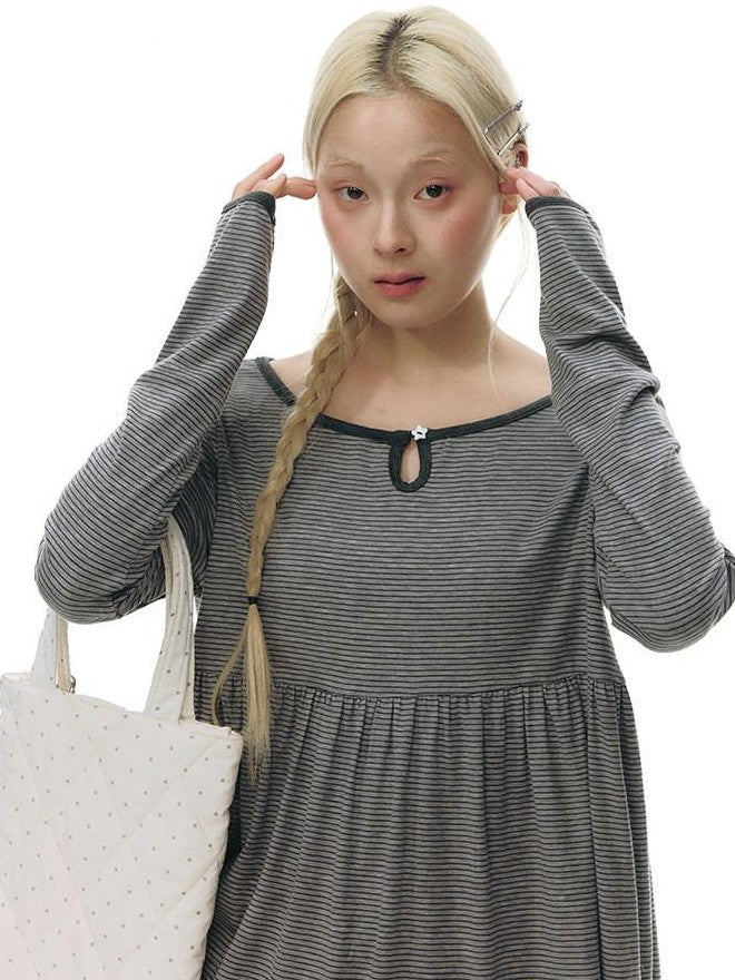NAPSNAPS Grey Striped Contrast Collar Knit Aline Women&
