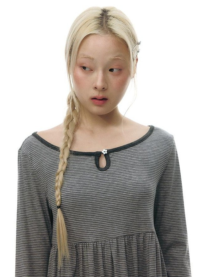 NAPSNAPS Grey Striped Contrast Collar Knit Aline Women&