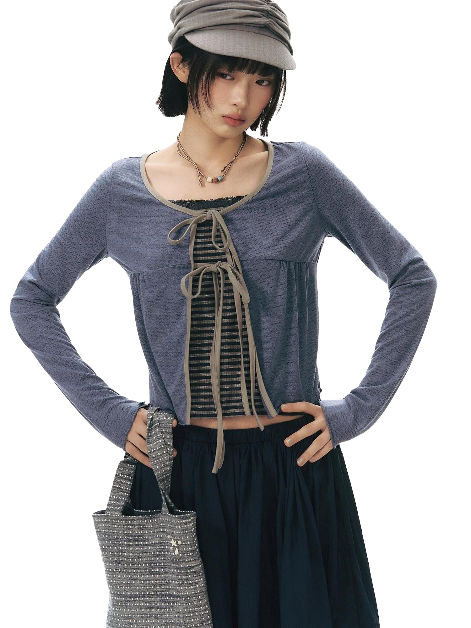 NAPSNAPS Haze Blue Polka Dot Knit Cropped Cardigan Women&