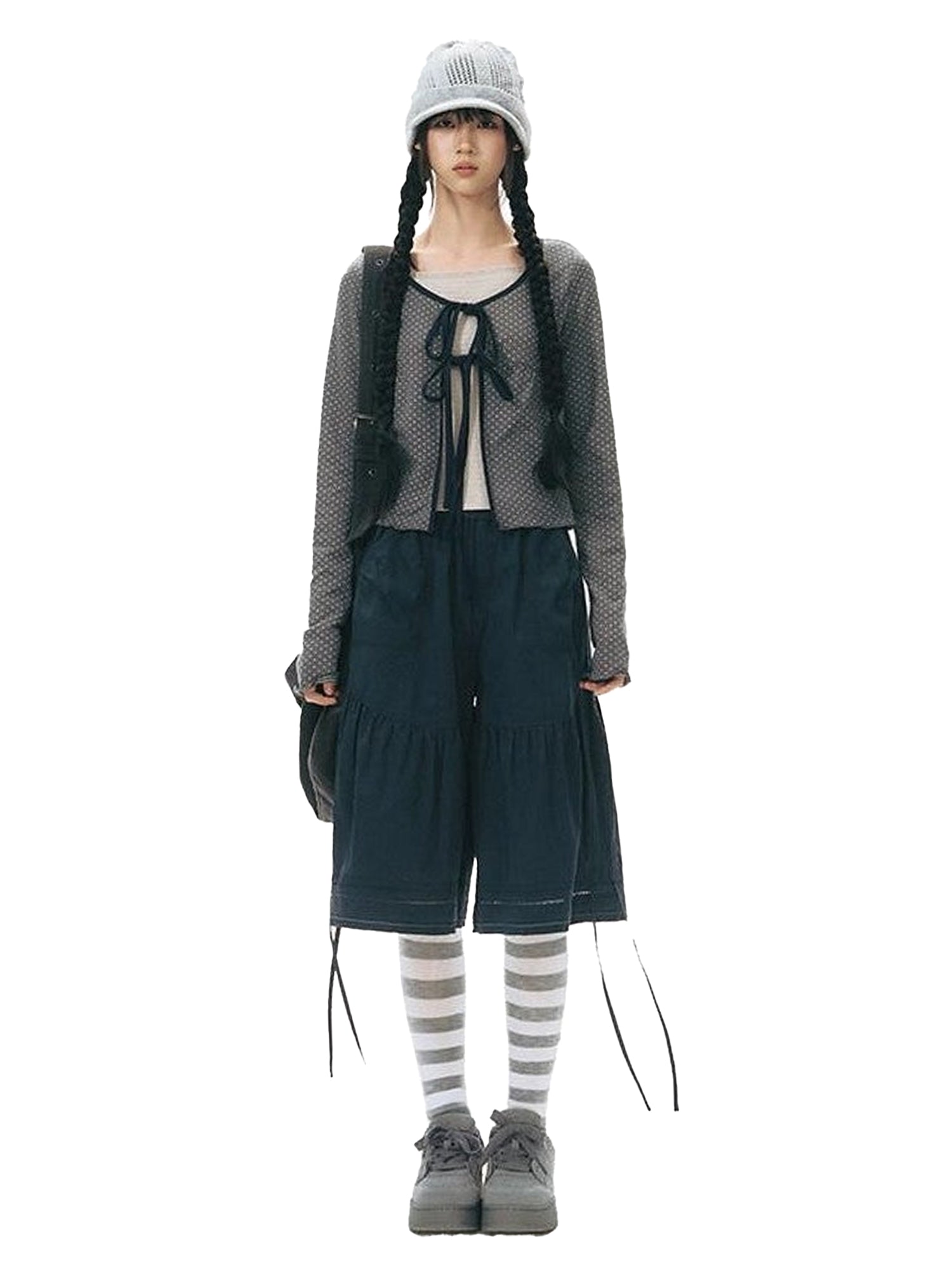 NAPSNAPS Haze Blue Polka Dot Knit Cropped Cardigan Women&