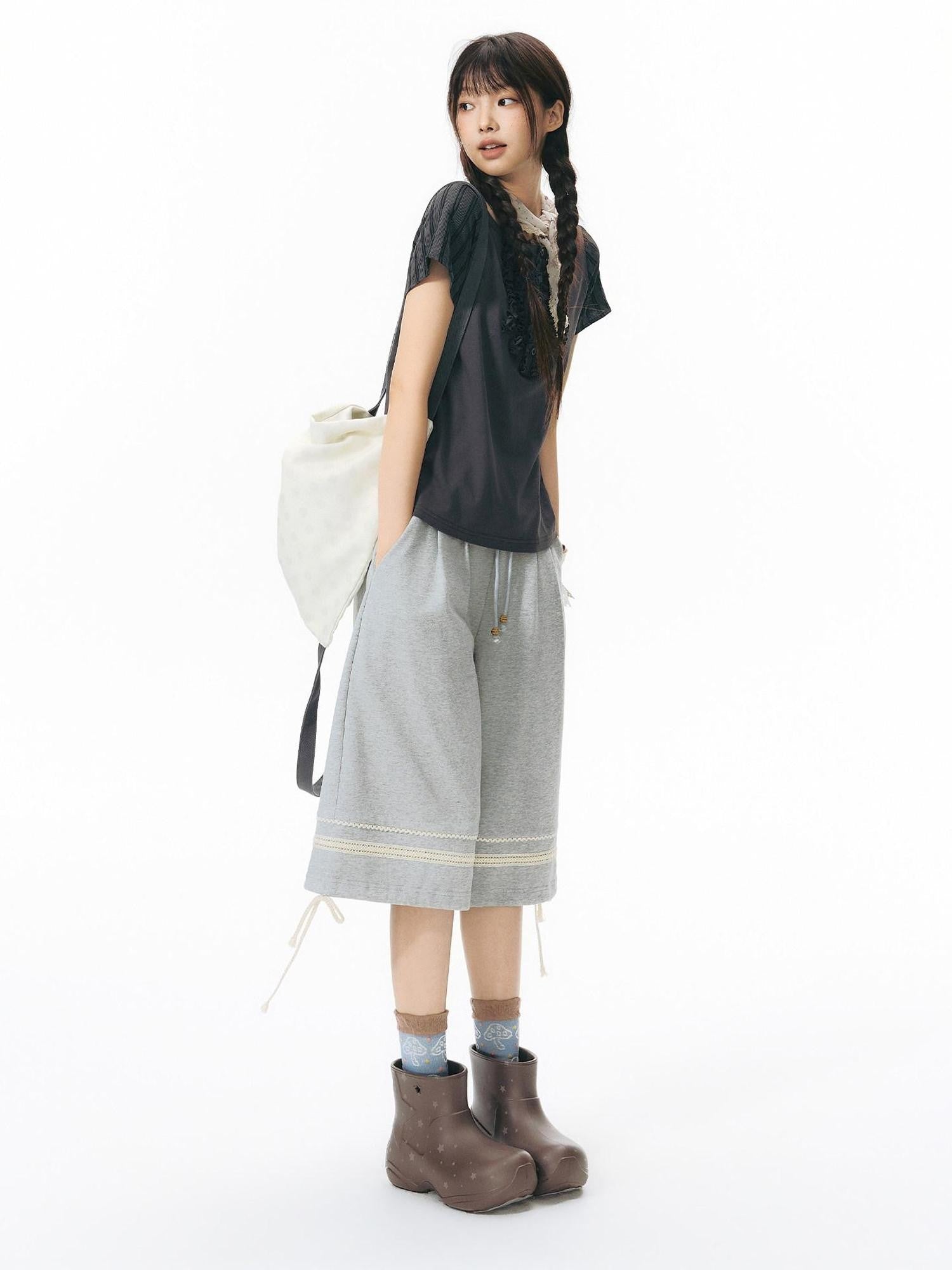 NAPSNAPS Heather Gray Patchwork Wide Leg Women&