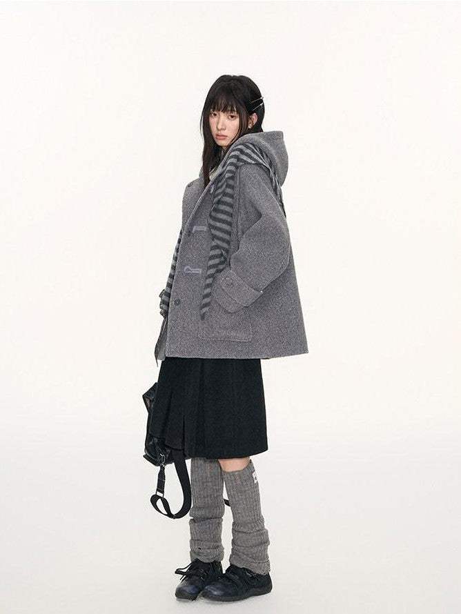 NAPSNAPS Heather Grey Hooded Duffle Toggle Midlength Loose Women&