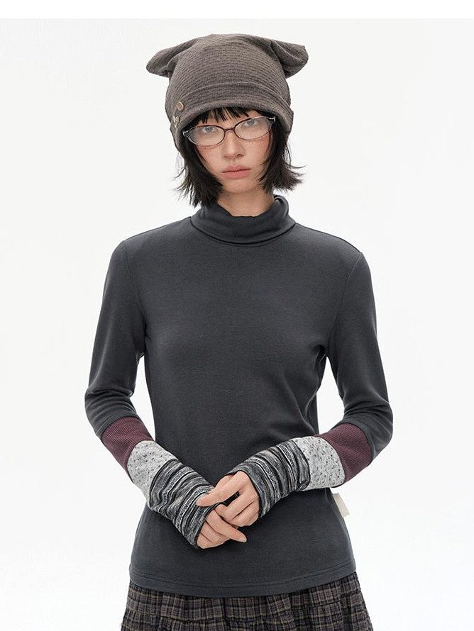 NAPSNAPS High Neck Spliced Knit Slim Fit Women&