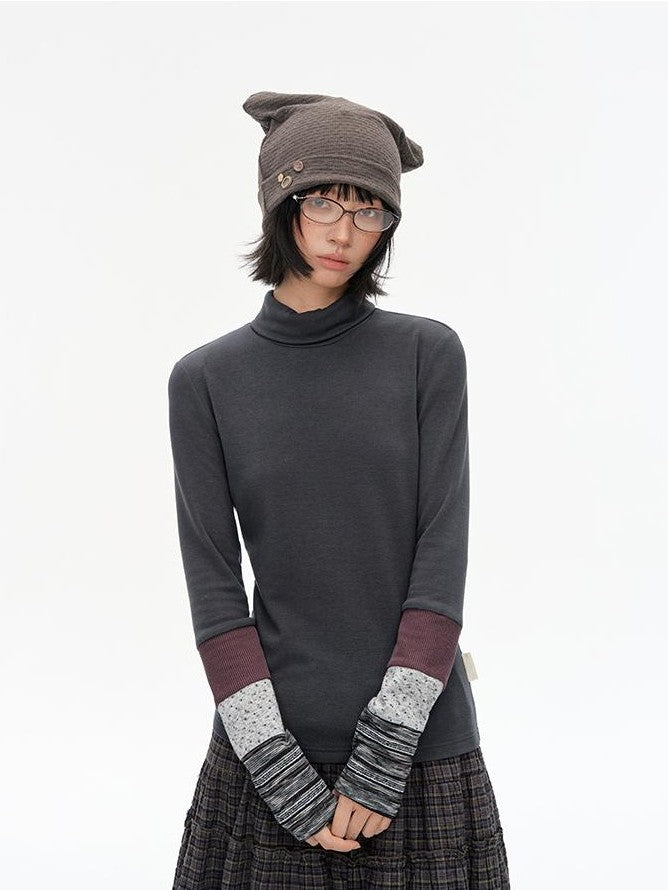 NAPSNAPS High Neck Spliced Knit Slim Fit Women&