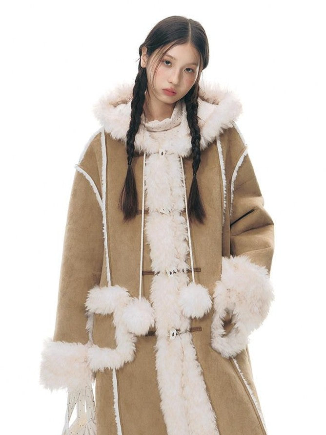 NAPSNAPS Hooded Long Faux Shearling Women&