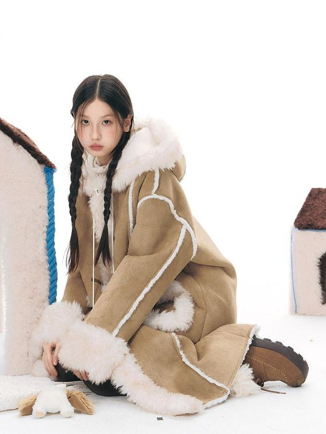 NAPSNAPS Hooded Long Faux Shearling Women&