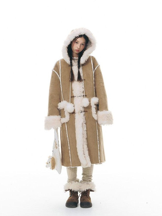 NAPSNAPS Hooded Long Faux Shearling Women&