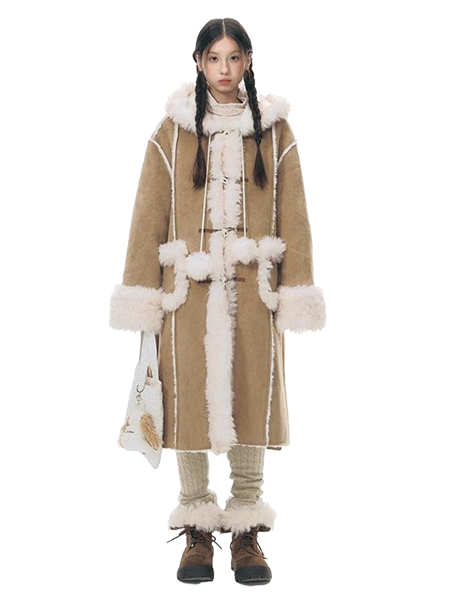 NAPSNAPS Hooded Long Faux Shearling Women&