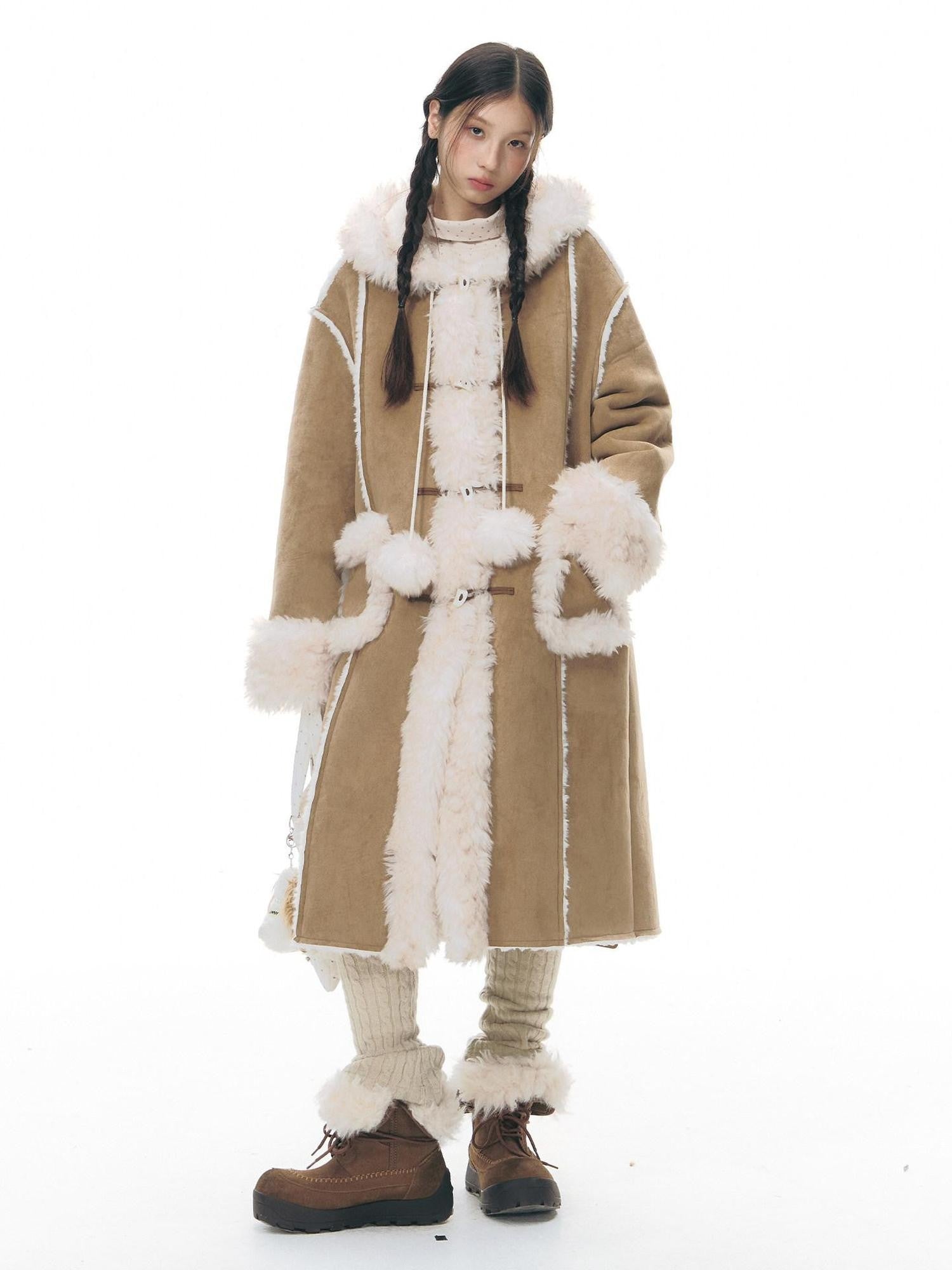 NAPSNAPS Hooded Long Faux Shearling Women&