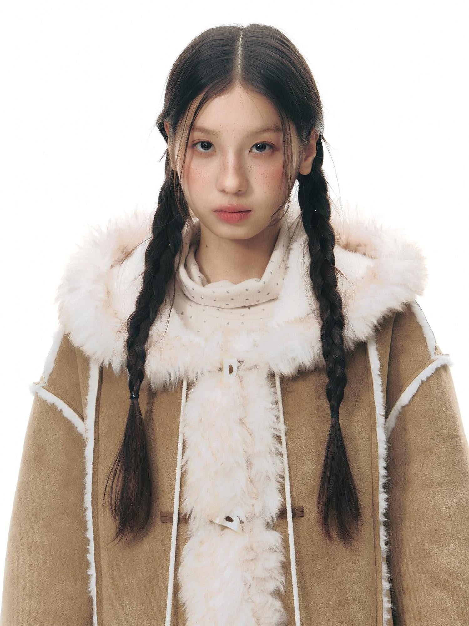 NAPSNAPS Hooded Long Faux Shearling Women&