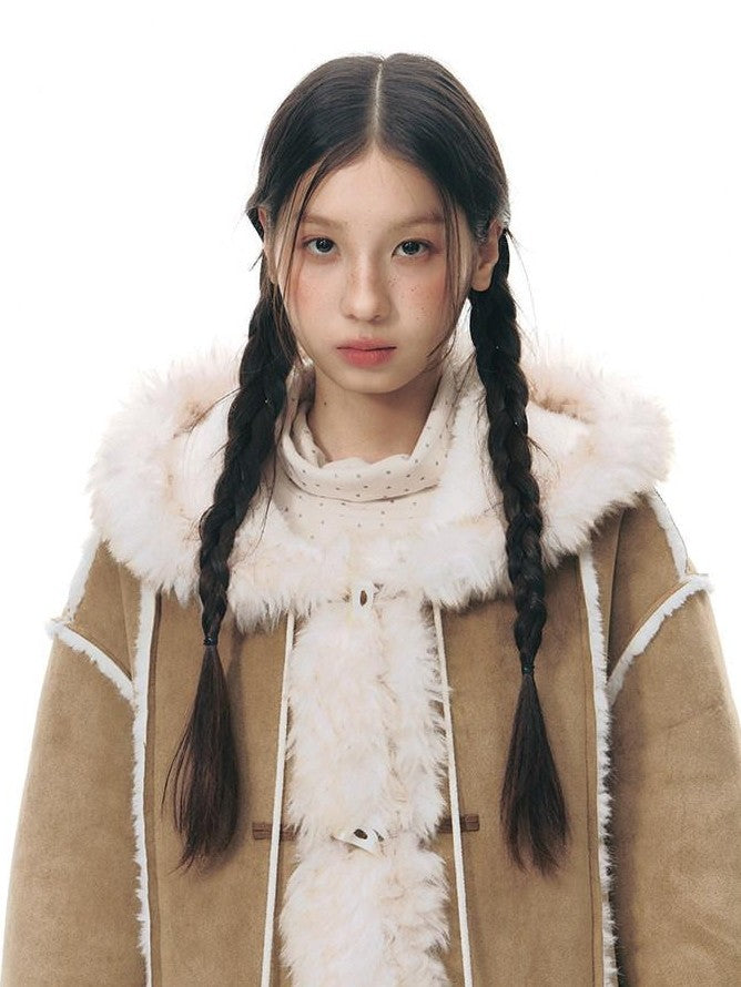 NAPSNAPS Hooded Long Faux Shearling Women&